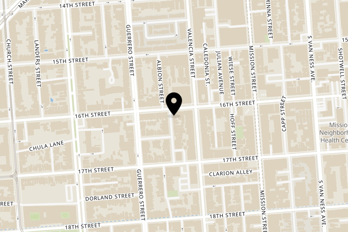 Map showing the location of Wrap and Roll Sandwiches on 3135 16th St in San Francisco